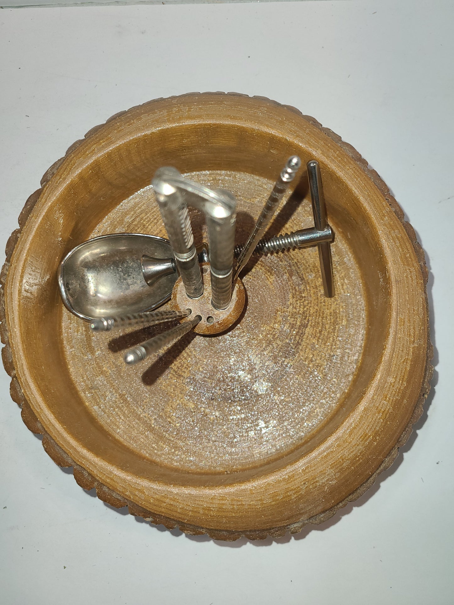Vintage Walnut Bowl with Tools