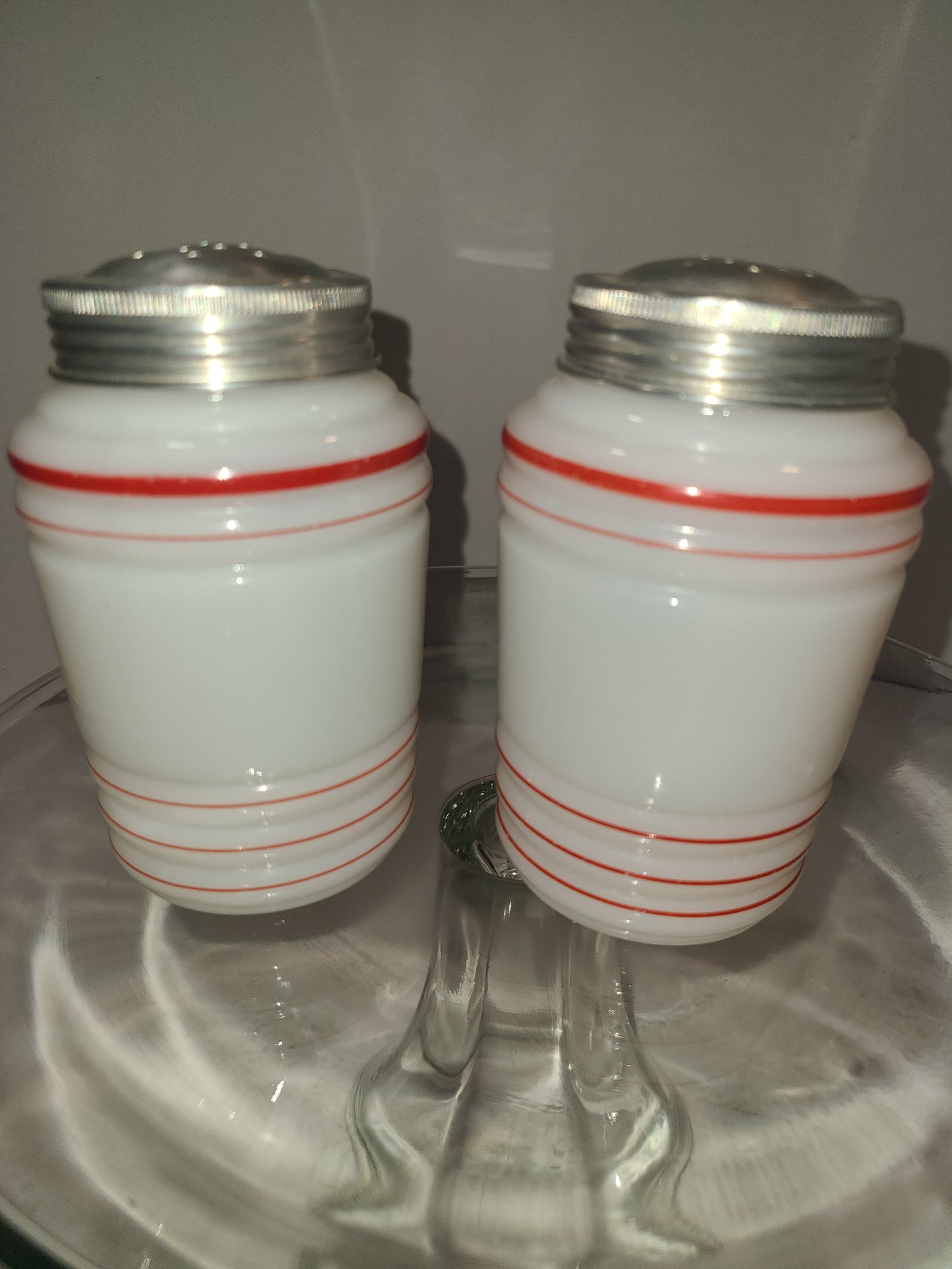 Vintage Striped Milk Glass Salt and Pepper Shakers