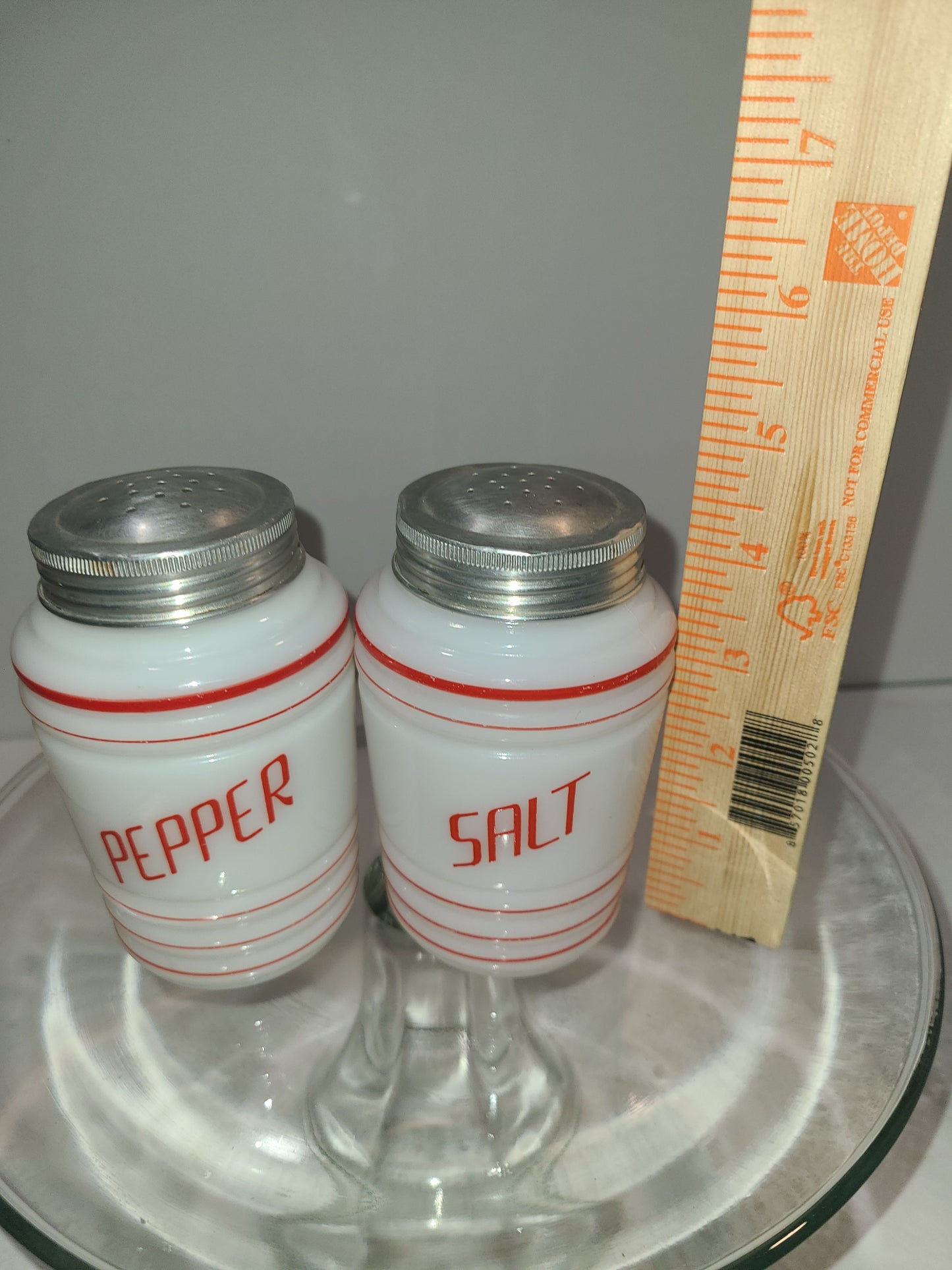 Vintage Striped Milk Glass Salt and Pepper Shakers
