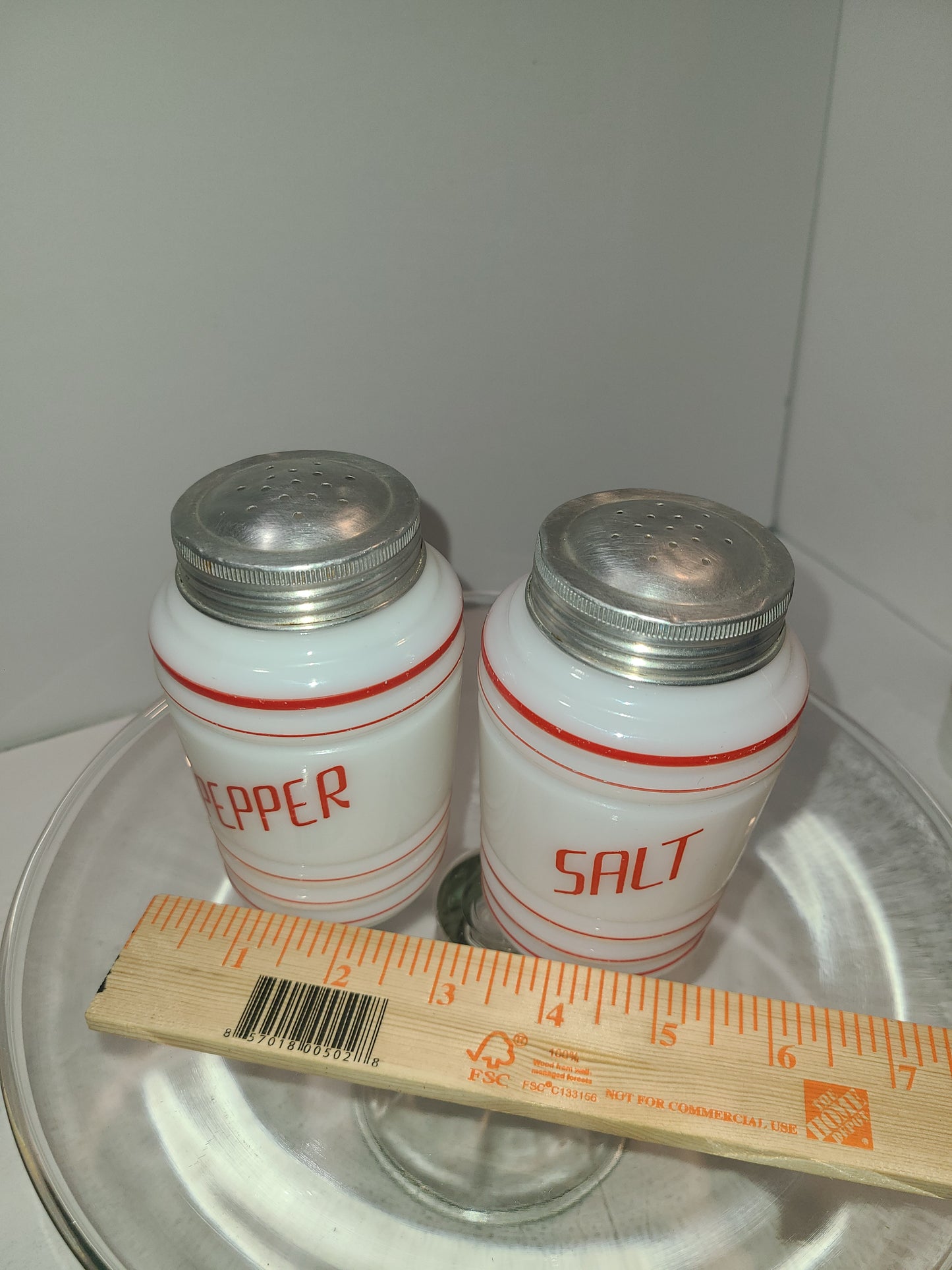 Vintage Striped Milk Glass Salt and Pepper Shakers