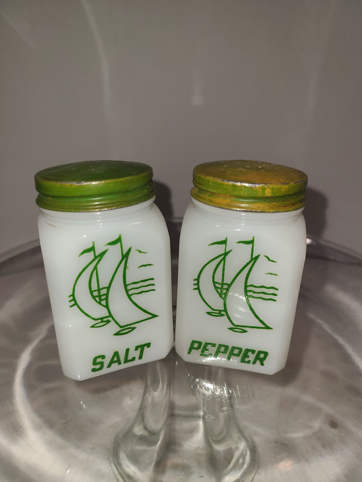 Vintage Milk Glass Sailing Salt and Pepper Shakers
