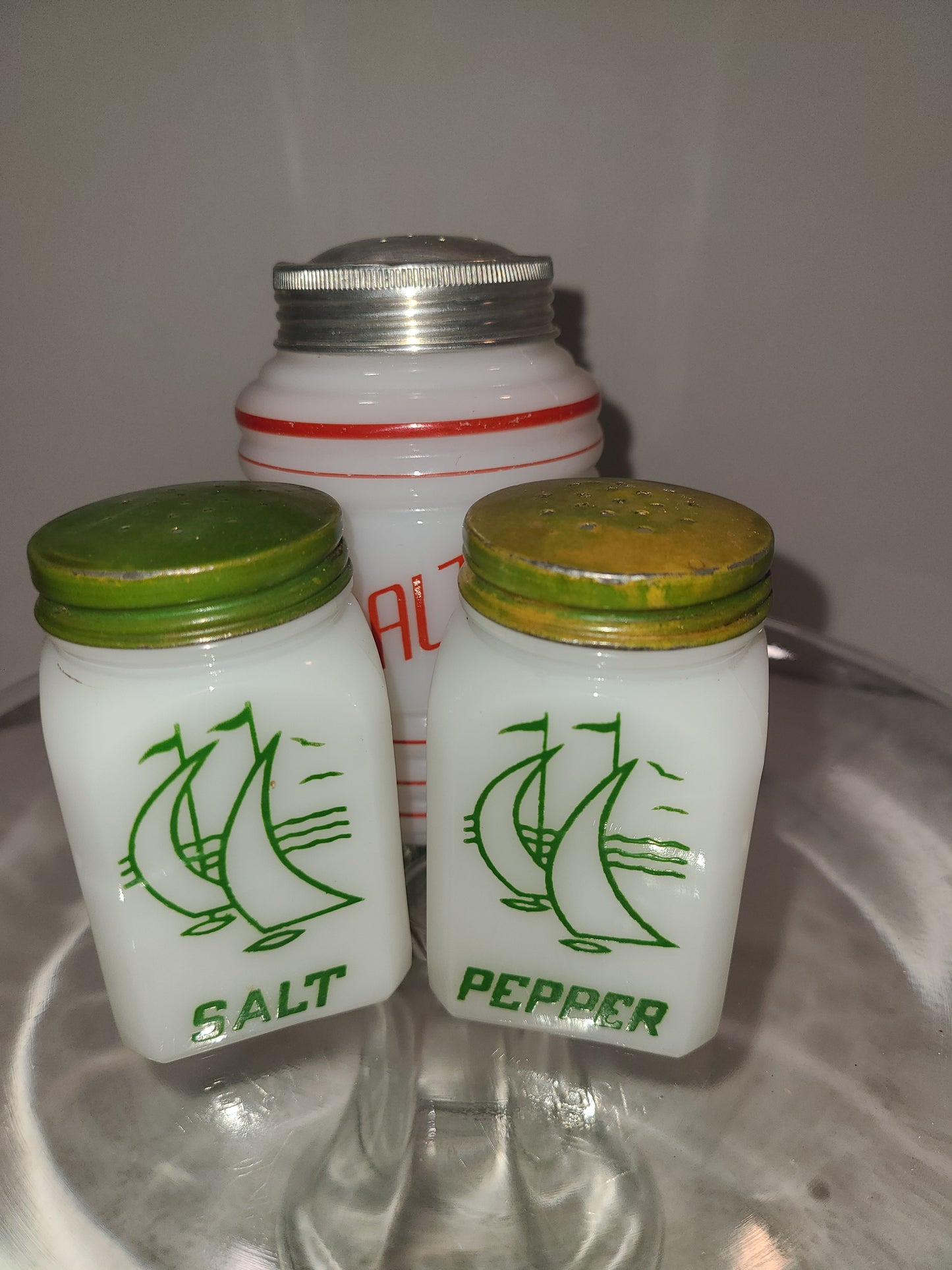 Vintage Milk Glass Sailing Salt and Pepper Shakers