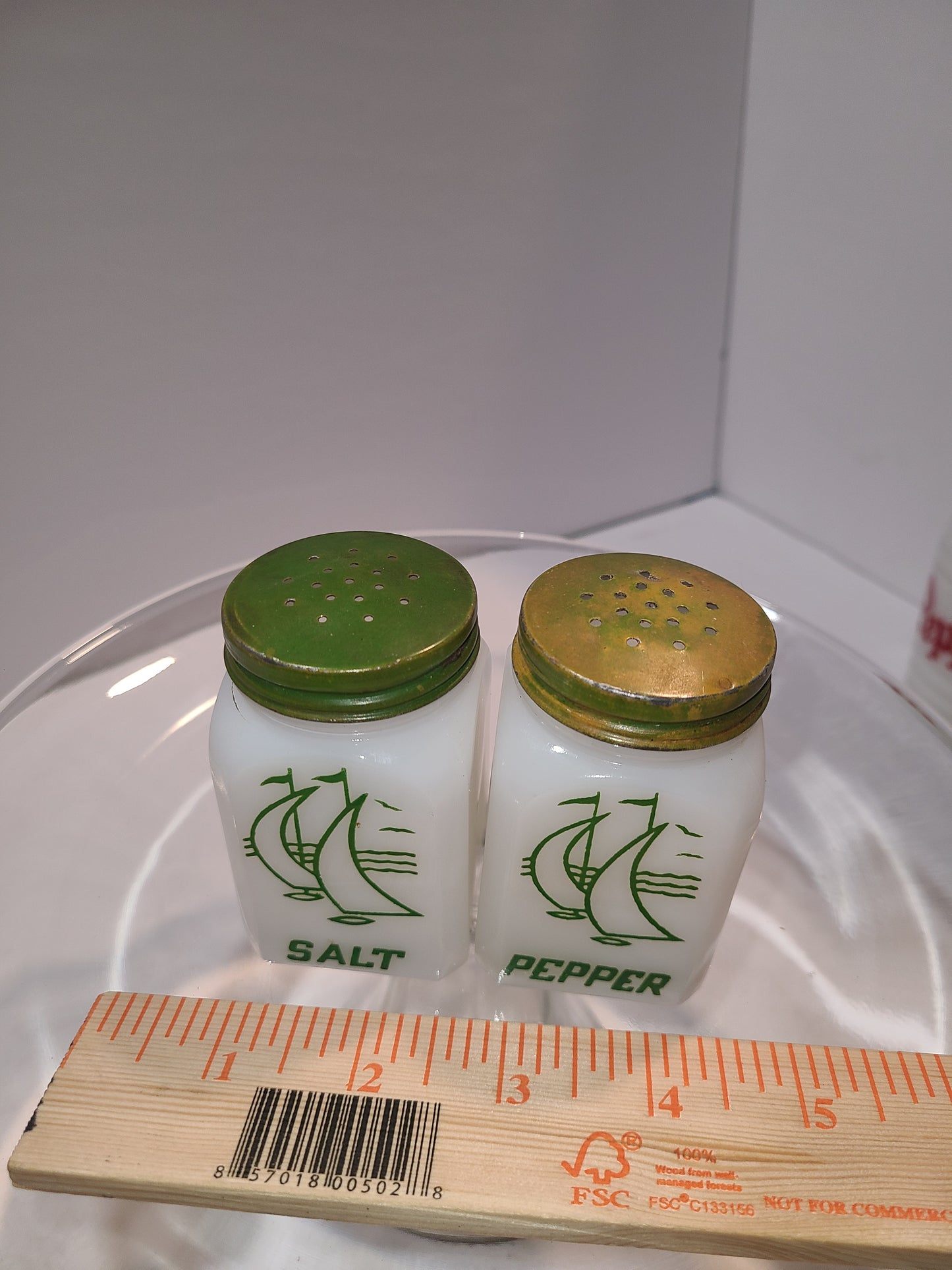 Vintage Milk Glass Sailing Salt and Pepper Shakers