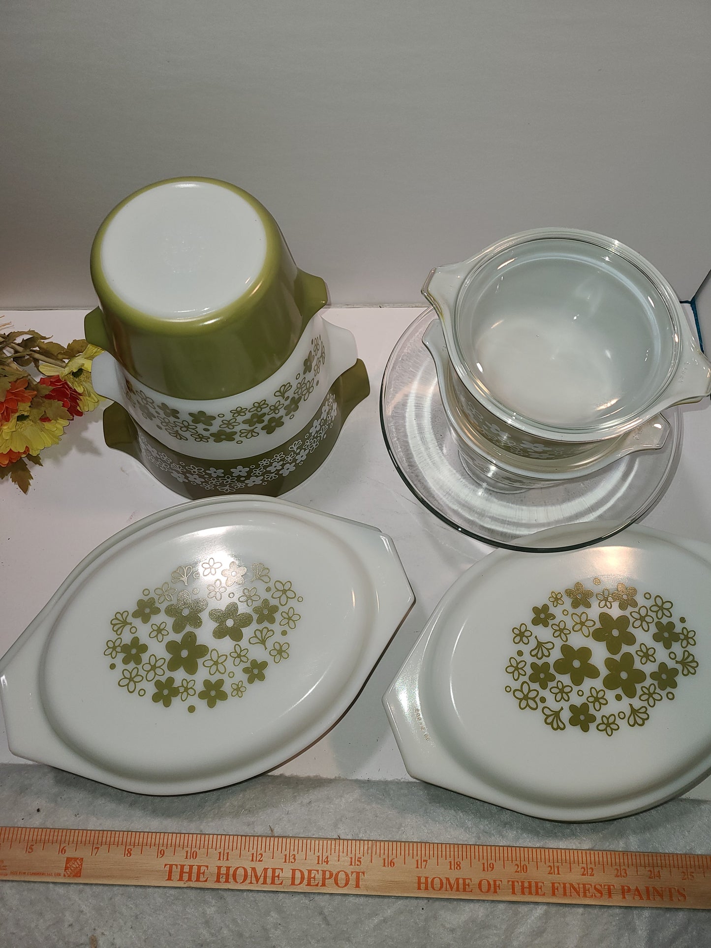 Pyrex Nesting Crazy Daisy Spring Blossom Casserole Bowls