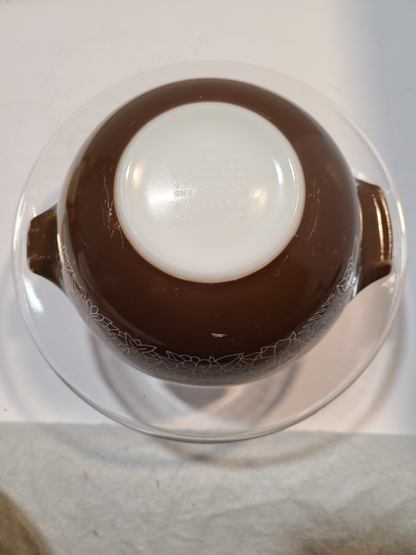 Pyrex Vintage Woodland Brown and white bowls