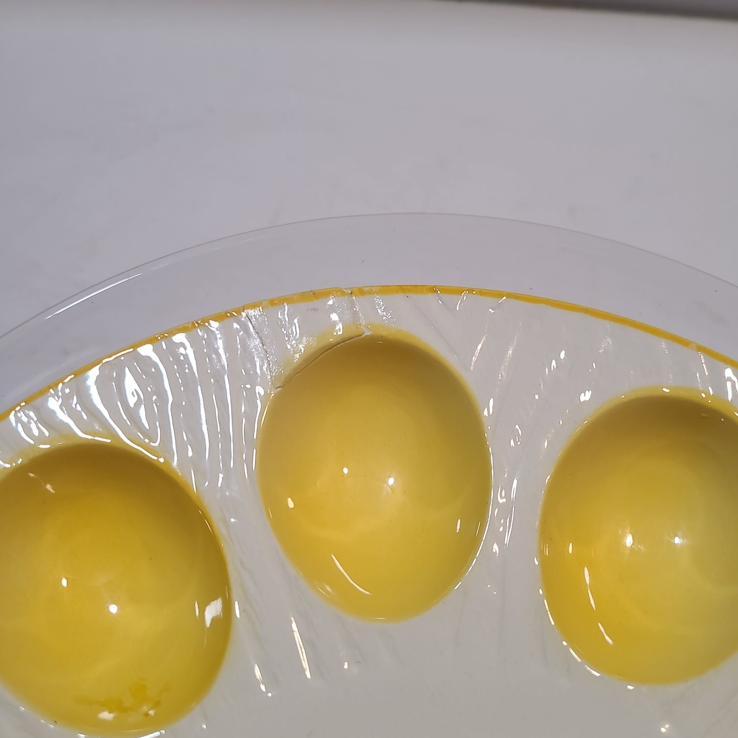 Vintage deviled egg platter with chick salt and pepper