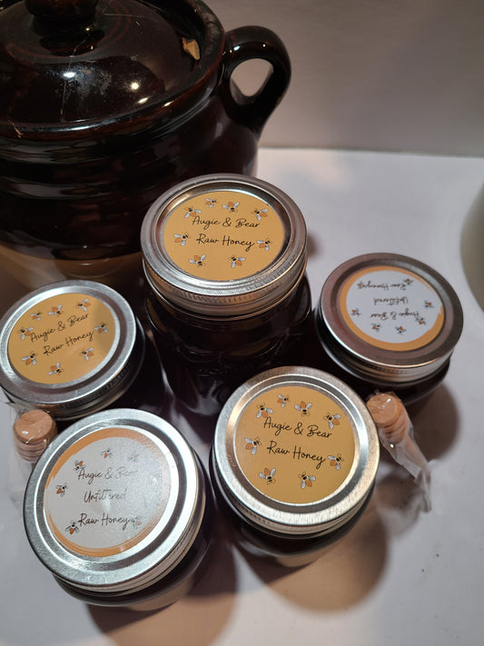 Augie and Bear Unfiltered Raw Honey 8oz jars
