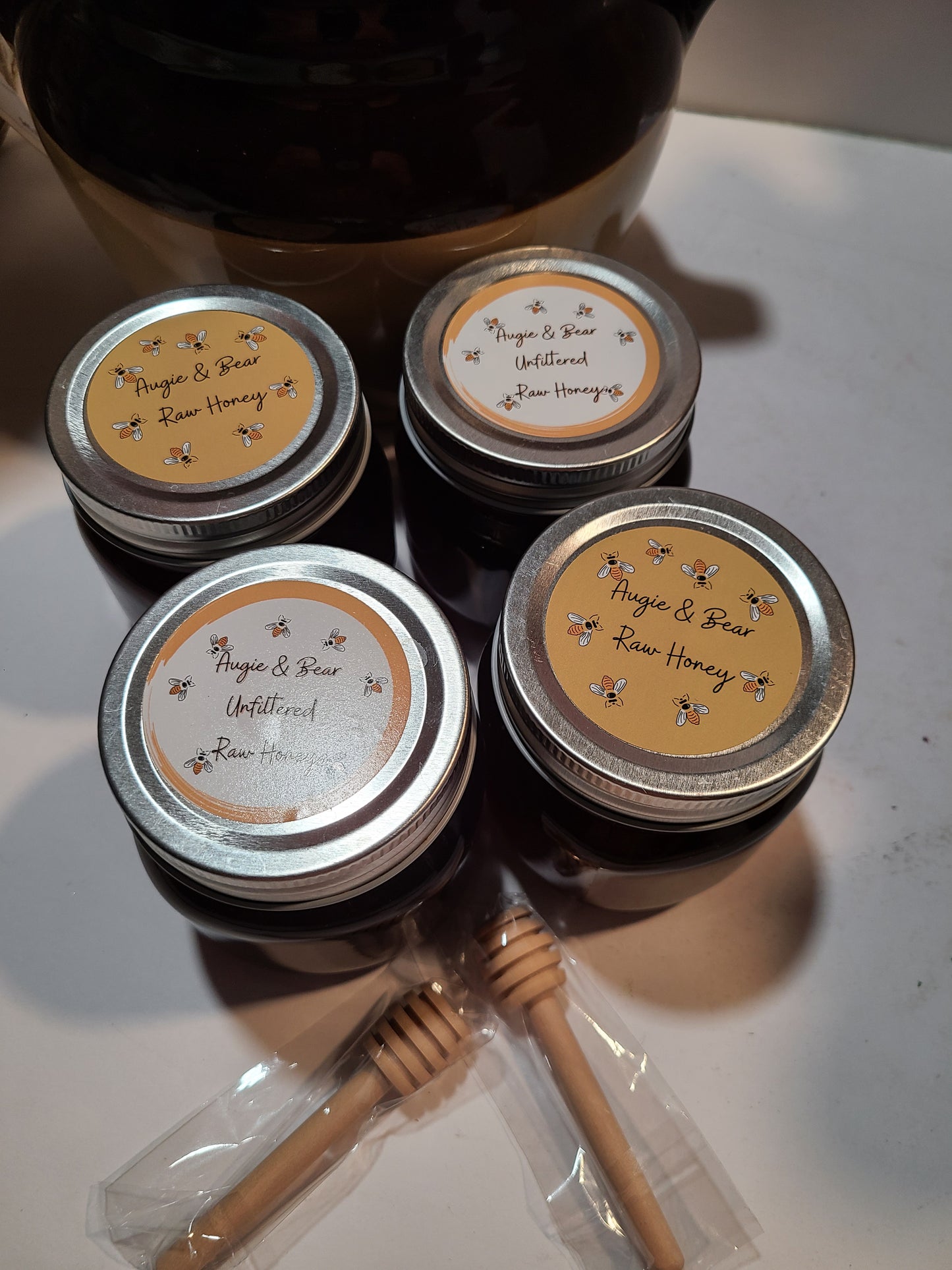 Augie and Bear Unfiltered Raw Honey 8oz jars