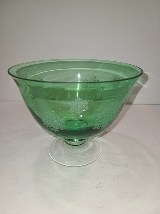 Vintage Green Bowl with Snowflakes