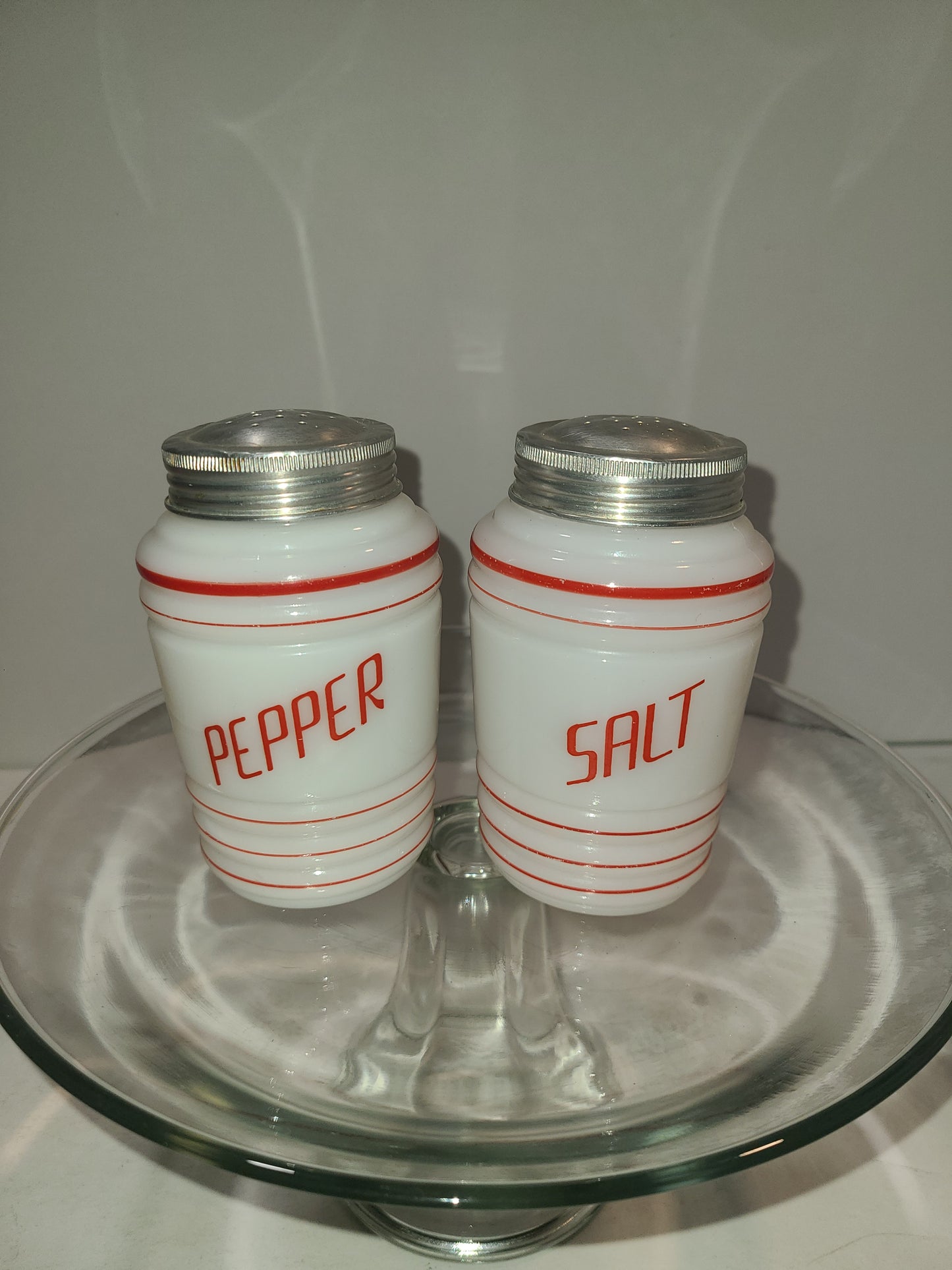 Vintage Striped Milk Glass Salt and Pepper Shakers