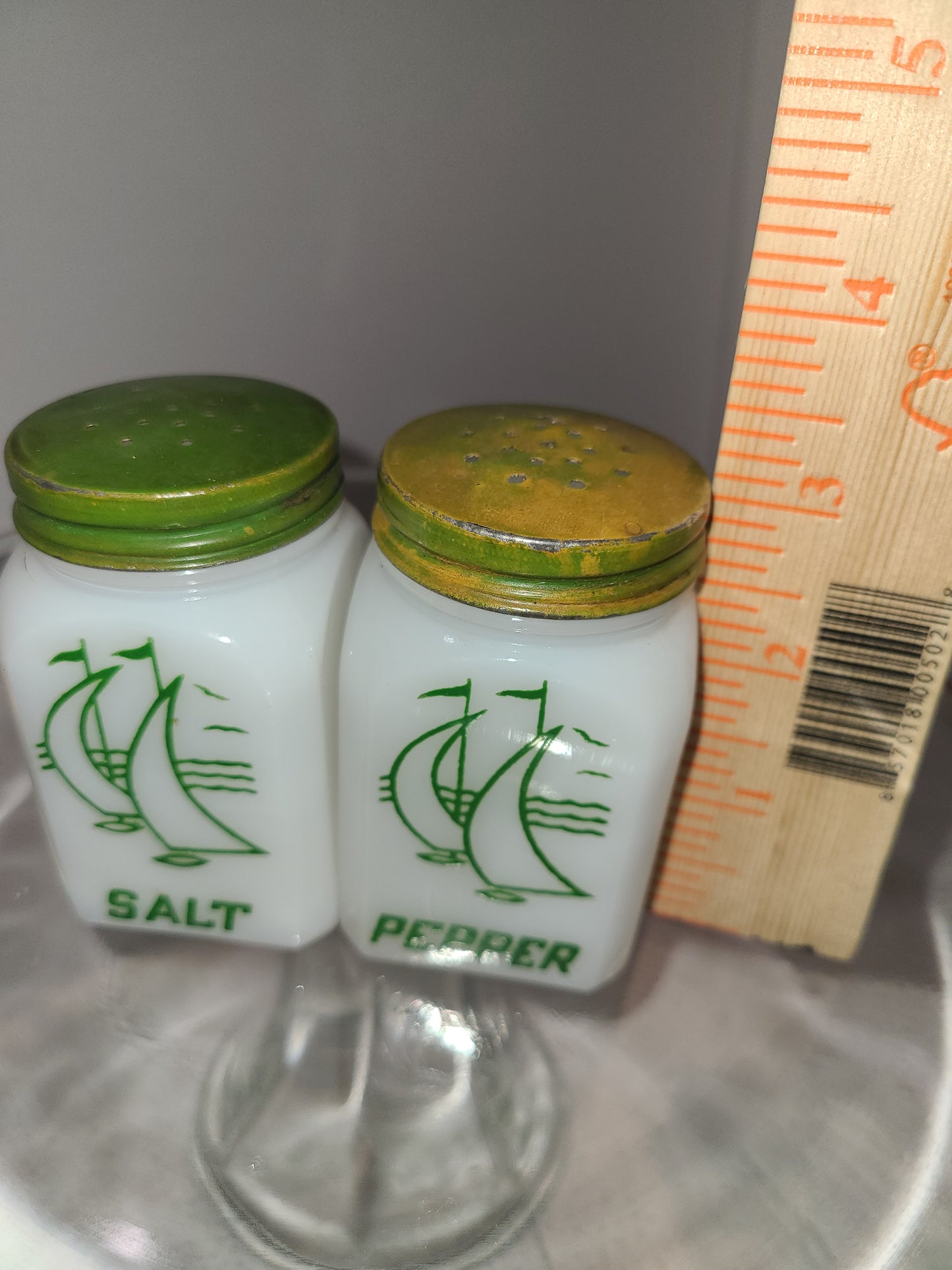 Vintage Milk Glass Sailing Salt and Pepper Shakers