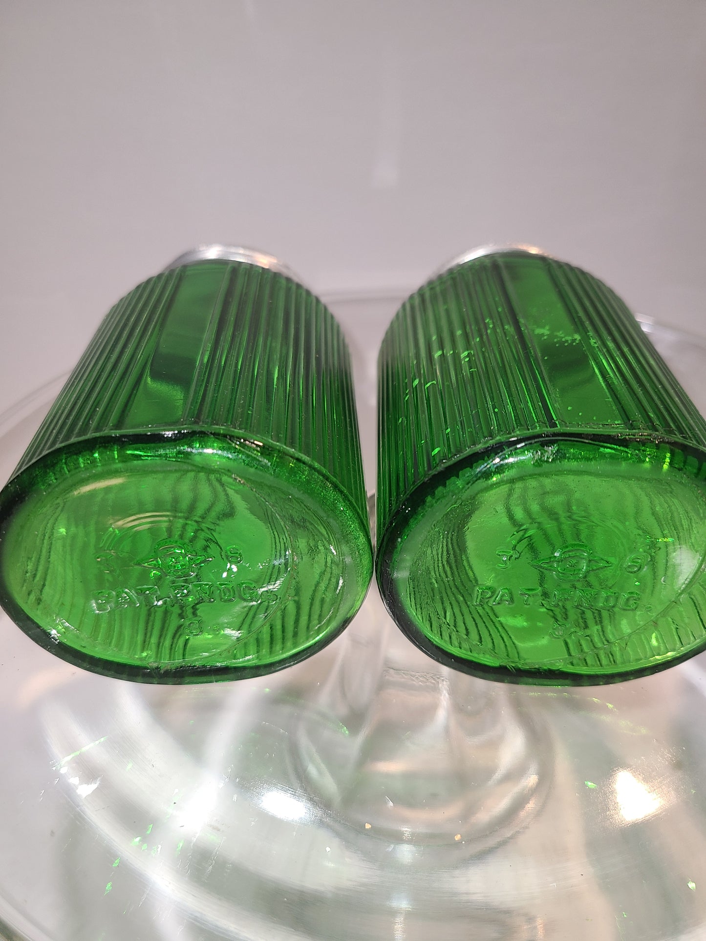 Vintage Green Glass Salt and Pepper shakers