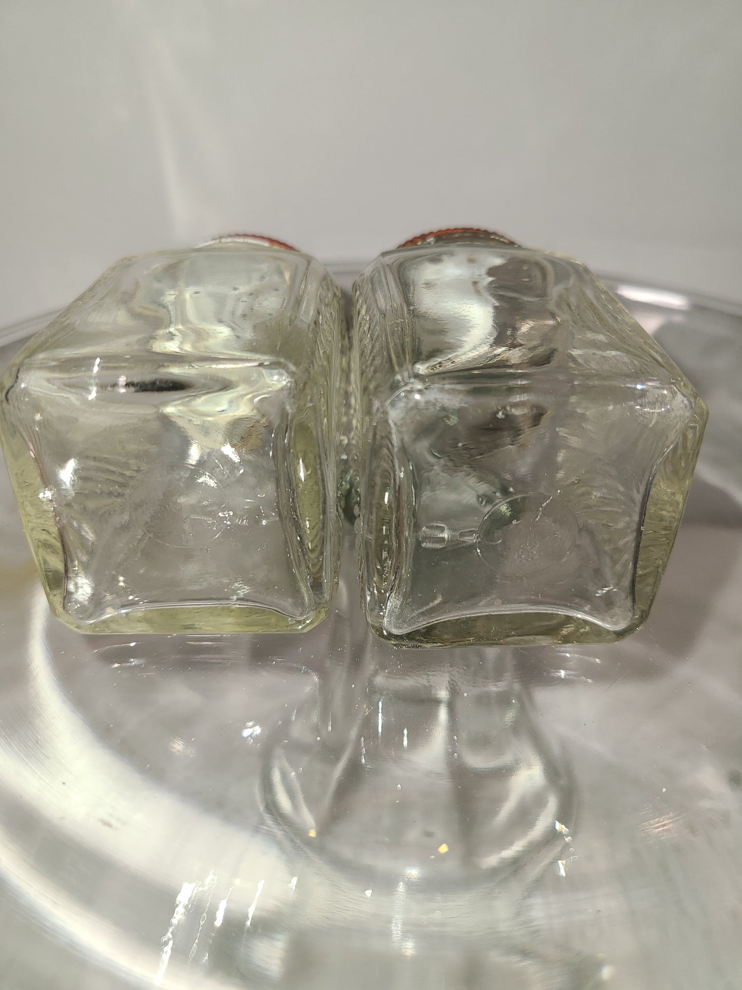 Vintage Glass Salt and Pepper Shakers with red lid