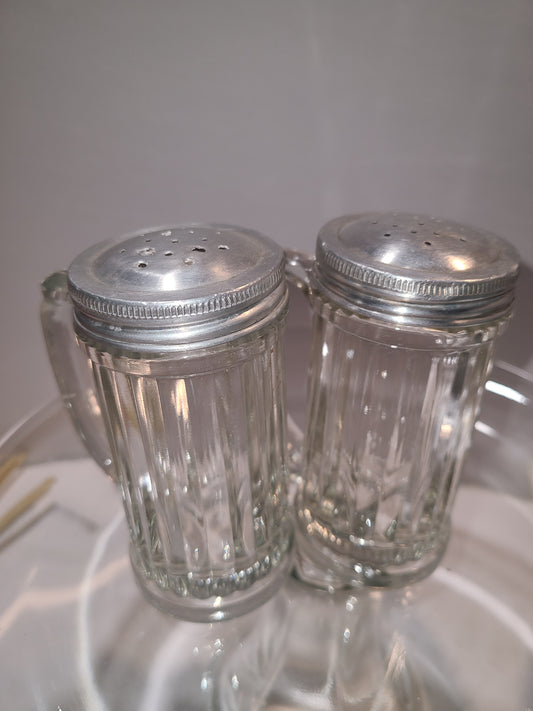 Vintage Glass and Metal Salt and Pepper Shakers