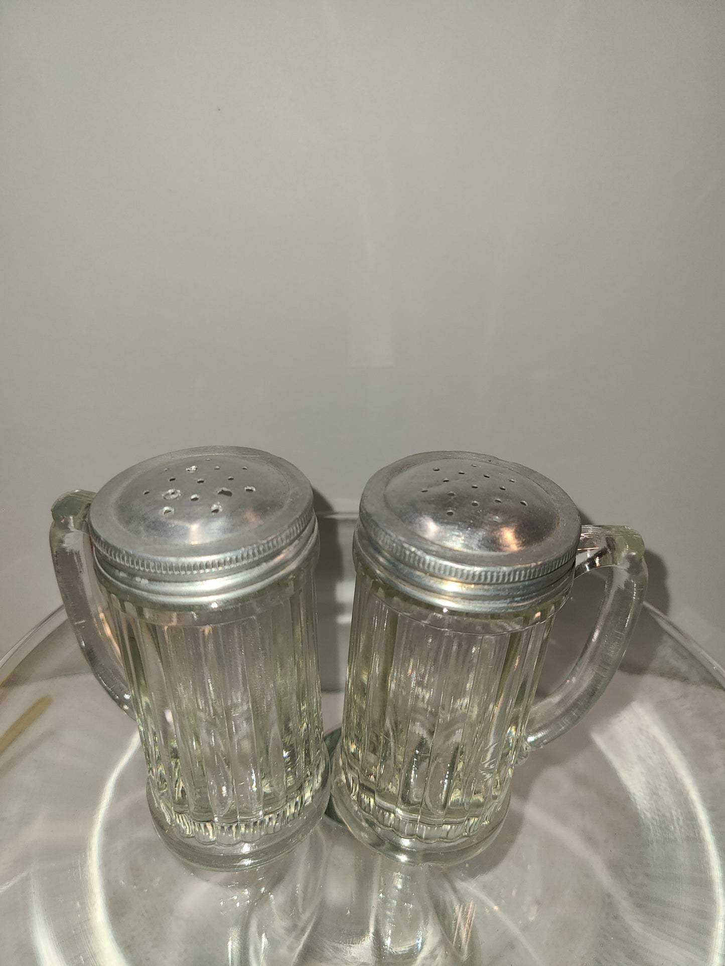 Vintage Glass and Metal Salt and Pepper Shakers